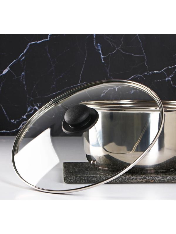 Крышка стеклянная для сковороды и кастрюли «Доляна», d=30 см, нержавеющий обод, пластиковая ручка