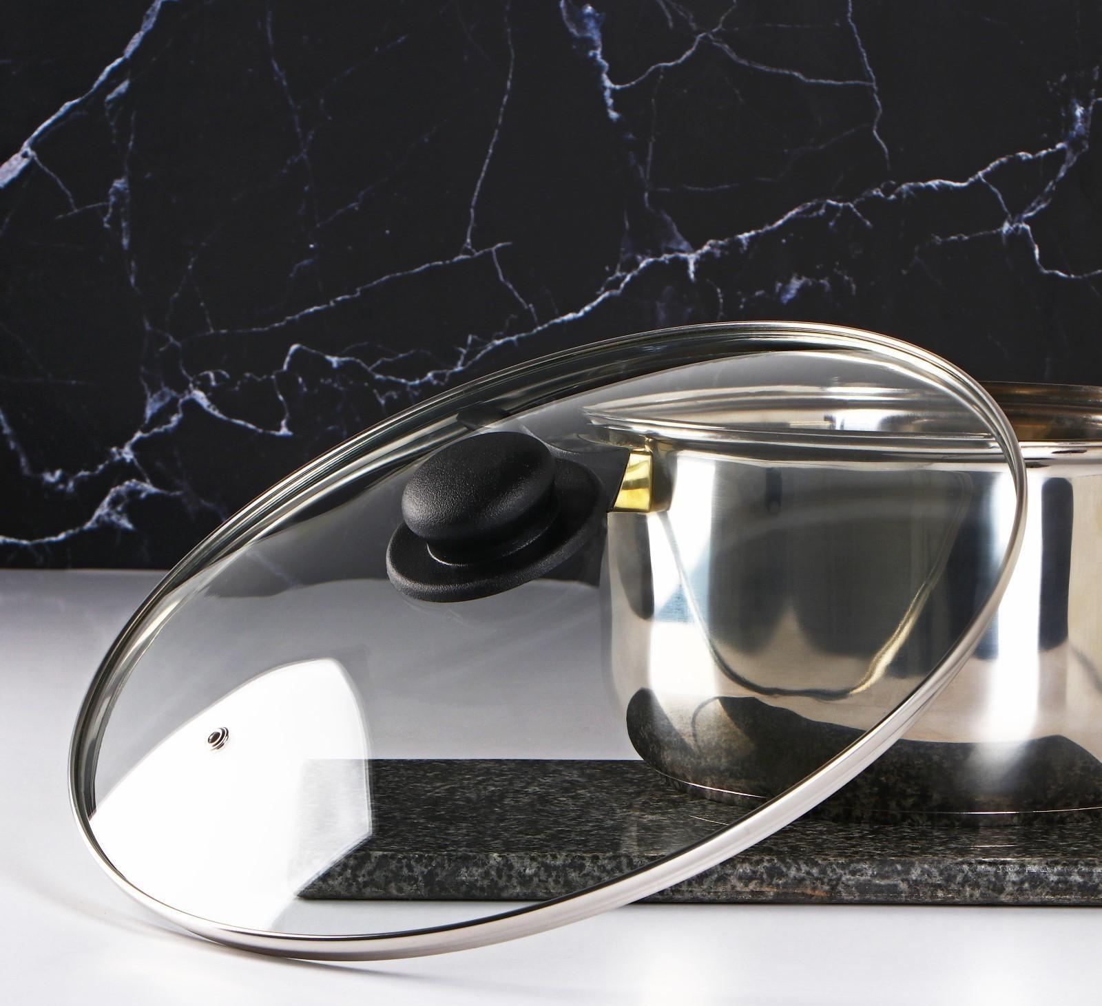 Крышка стеклянная для сковороды и кастрюли «Доляна», d=32 см, нержавеющий обод, пластиковая ручка