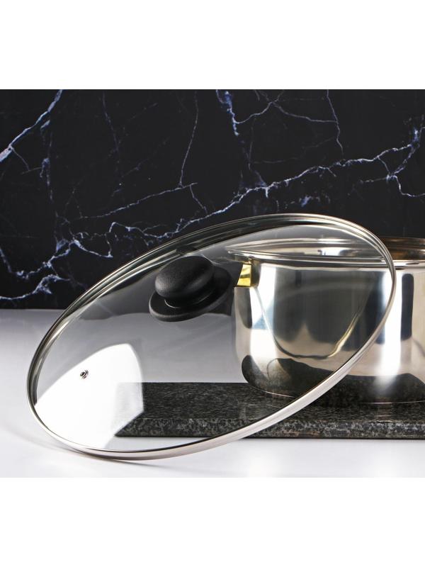 Крышка стеклянная для сковороды и кастрюли «Доляна», d=32 см, нержавеющий обод, пластиковая ручка