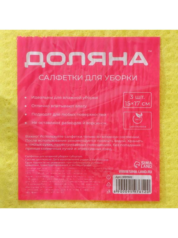 Салфетки из целлюлозы губчатые Доляна, 15×17 см, 3 шт