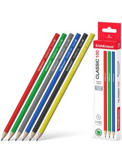 Карандаш чернографитный ErichKrause Classic 100, HB, грифель d= 2.2 мм, шестигранный, корпус биоразлагаемый пластик, МИКС
