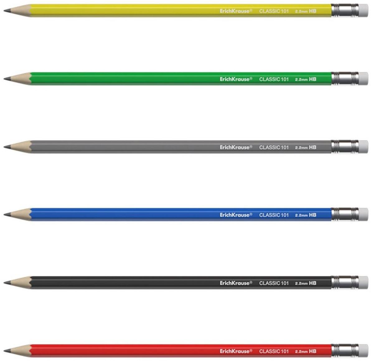 Карандаш чернографитный с ластиком ErichKrause Classic 101, HB, грифель d= 2.2 мм, шестигранный, корпус из биоразлагаемого пластика