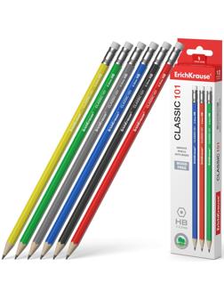 Карандаш чернографитный с ластиком ErichKrause Classic 101, HB, грифель d= 2.2 мм, шестигранный, корпус из биоразлагаемого пластика