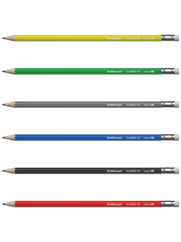 Карандаш чернографитный с ластиком ErichKrause Classic 101, HB, грифель d= 2.2 мм, шестигранный, корпус из биоразлагаемого пластика