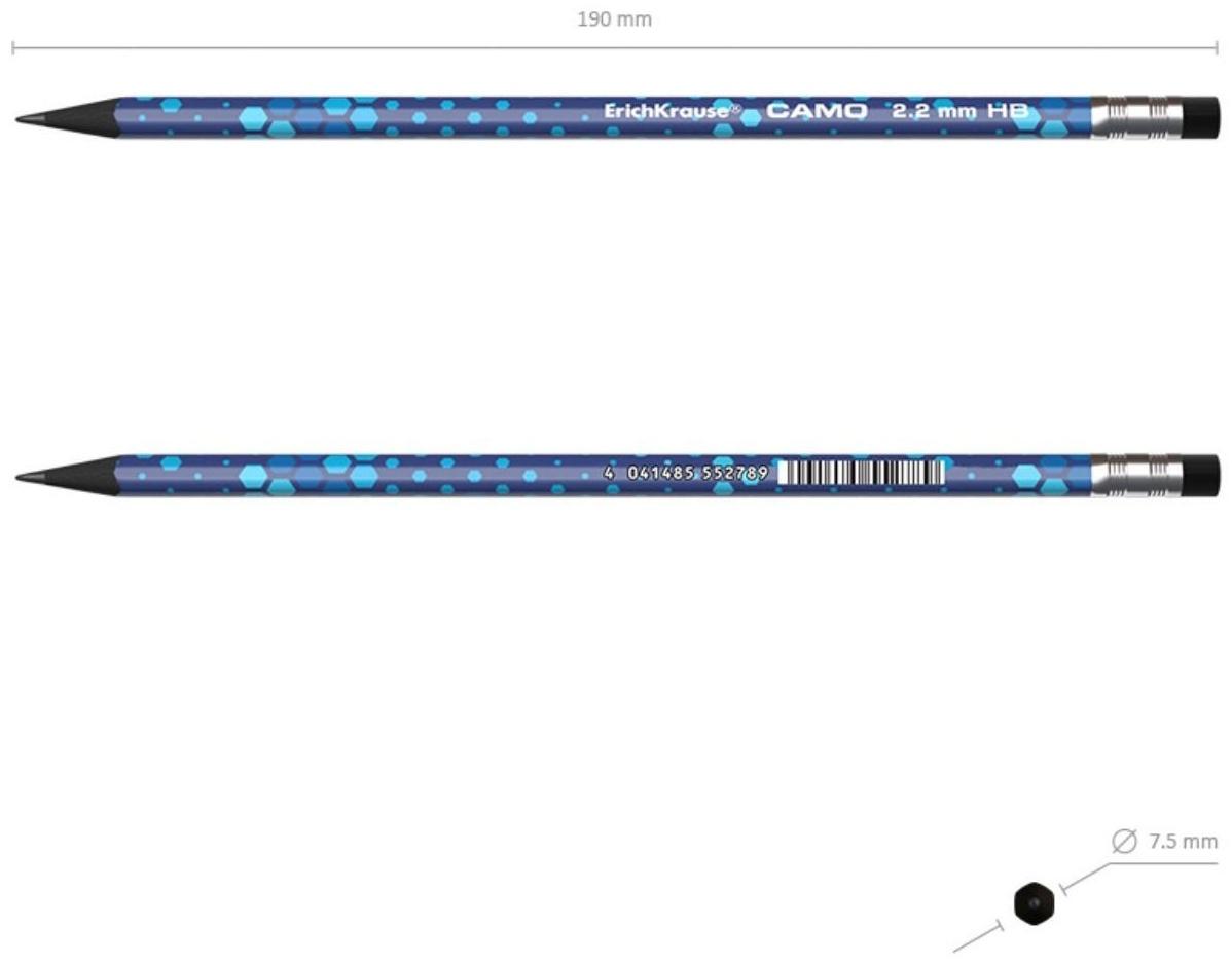 Карандаш чернографитный с ластиком ErichKrause Camo, HB, грифель d= 2.2 мм, трёхгранный, корпус из биоразлагаемого пластика