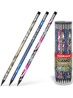 Карандаш чернографитный с ластиком ErichKrause Camo, HB, грифель d= 2.2 мм, трёхгранный, корпус из биоразлагаемого пластика