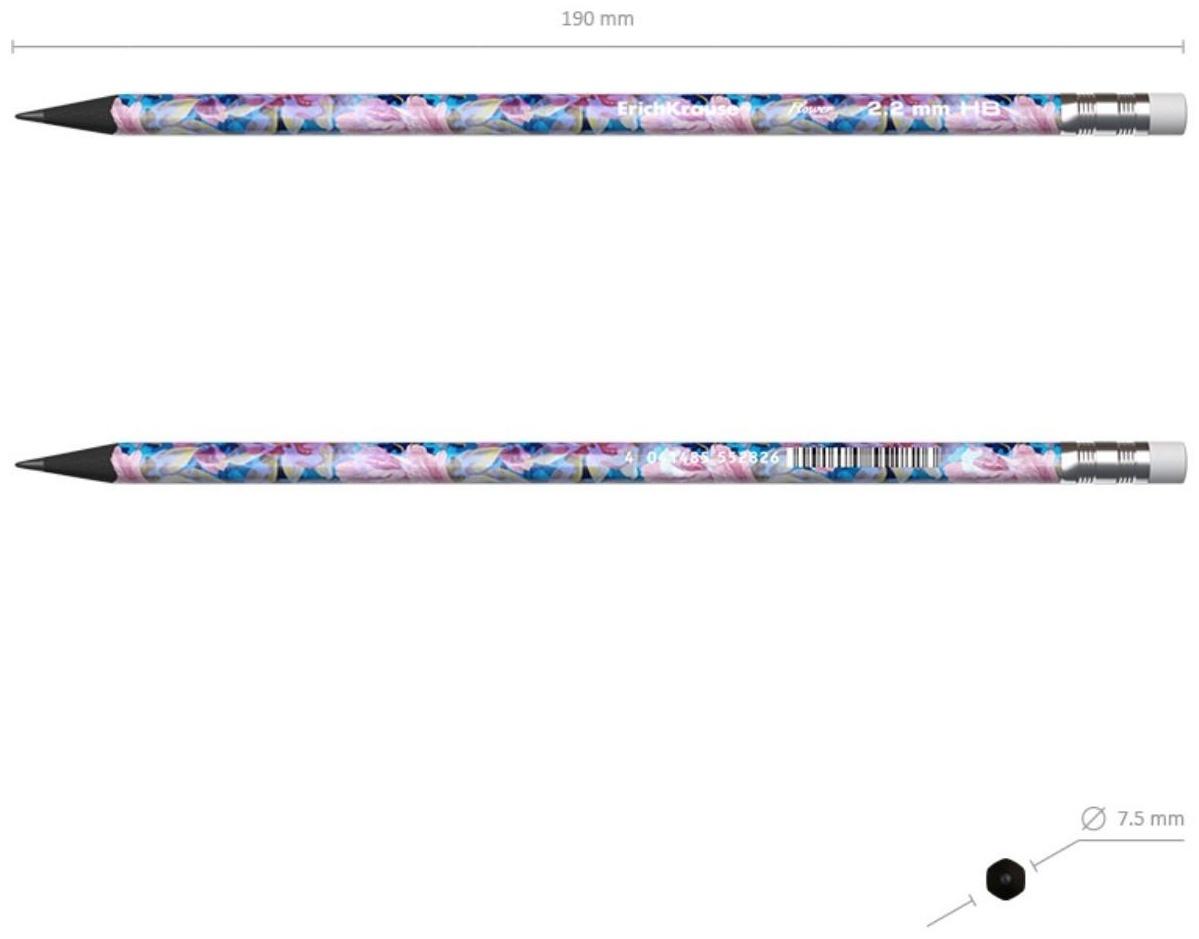 Карандаш чернографитный с ластиком ErichKrause Flower, HB, грифель d= 2.2 мм, трёхгранный, корпус из биоразлагаемого пластика