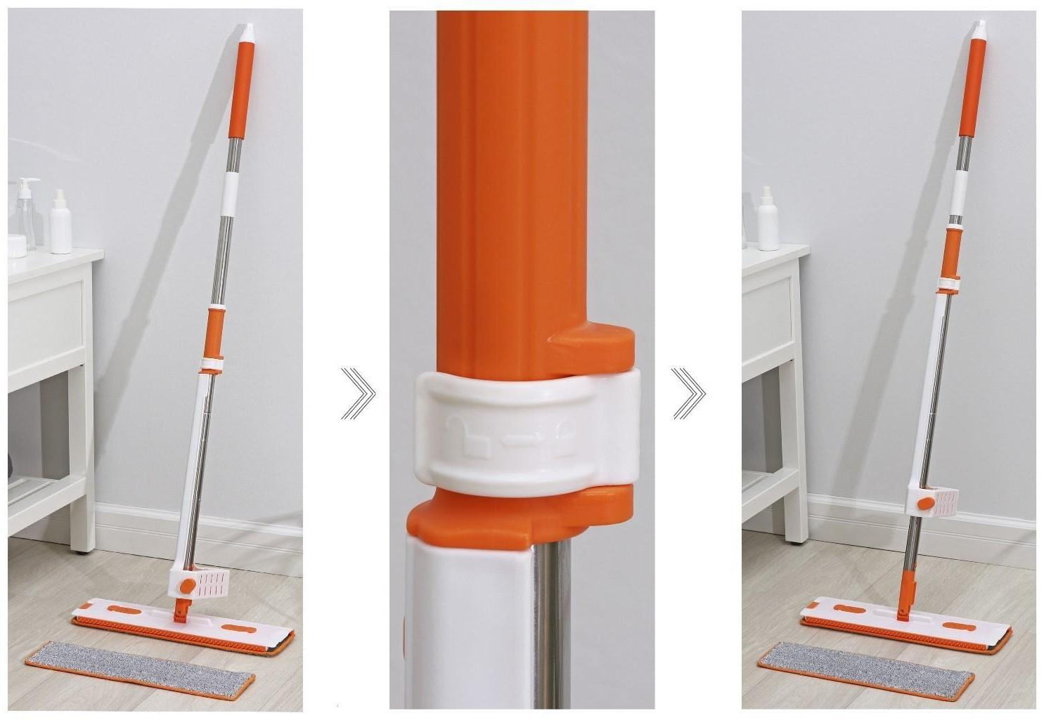 Швабра с отжимом, водосгоном и щёткой Raccoon, 2 насадки из микрофибры 42×11,5 см, стальная ручка 134 см