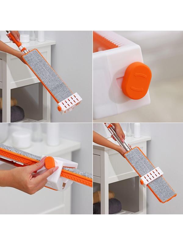 Швабра с отжимом, водосгоном и щёткой Raccoon, 2 насадки из микрофибры 42×11,5 см, стальная ручка 134 см