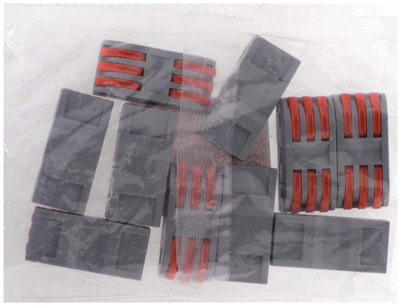 Строительно-монтажная клемма проходная, 32А, 0,08-4 мм2, фаза-ноль-земля, набор 10 шт