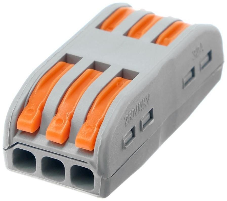 Строительно-монтажная клемма проходная, 32А, 0,08-4 мм2, фаза-ноль-земля, набор 10 шт