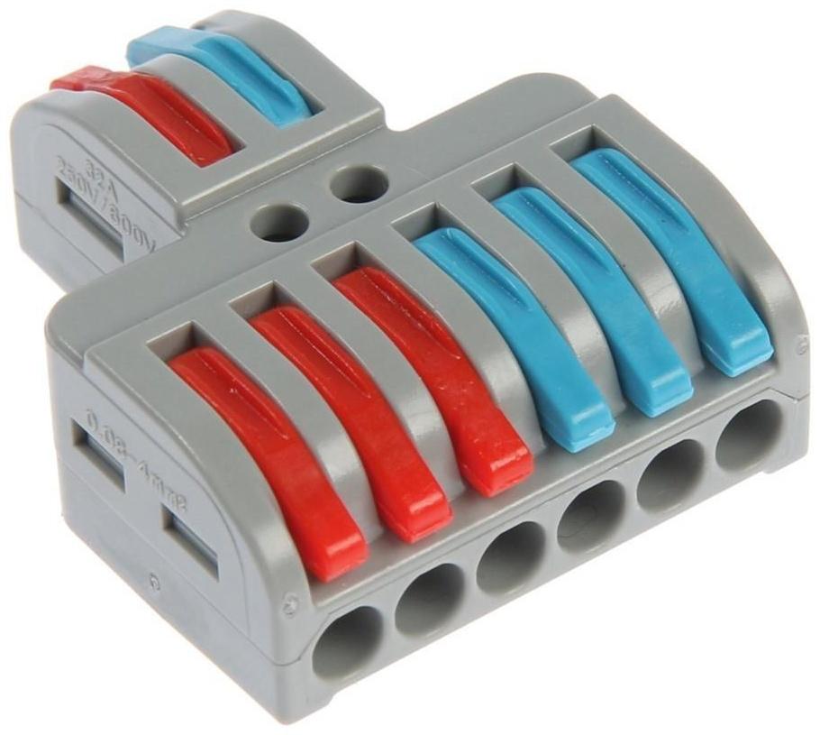 Клемма электрическая проходная, 32А, 0,08-4 мм2, фаза/ноль, 2 ввод 6 вывод, набор 10 шт