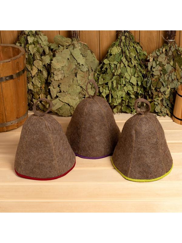 Шапка для бани темная с цветной окантовкой МИКС