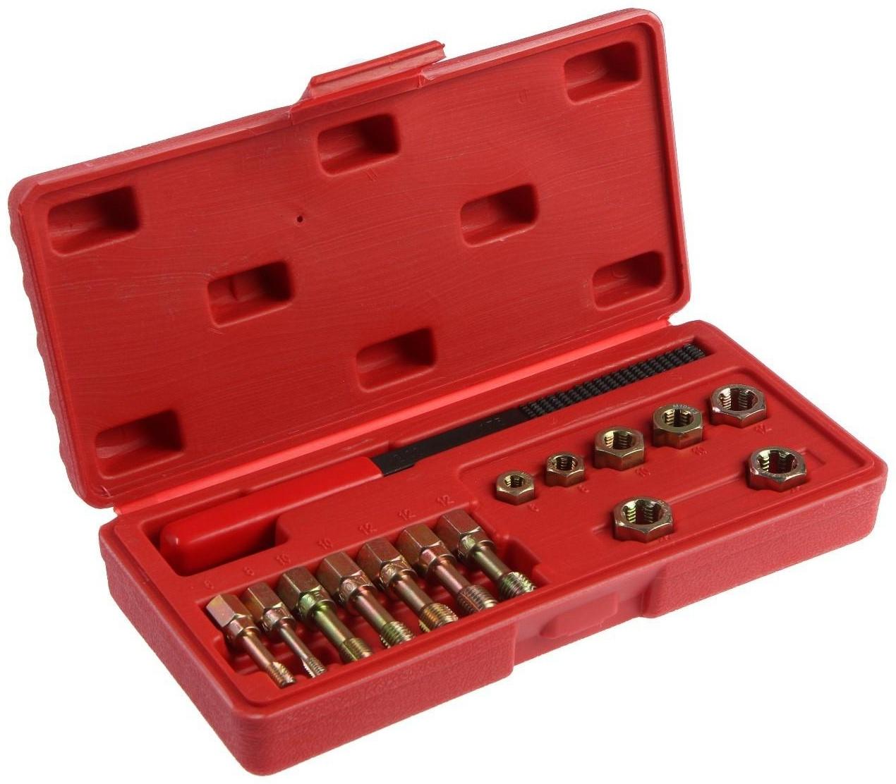 Набор для восстановления резьбы ТУНДРА, напильник, плашки и метчики, 15 шт.