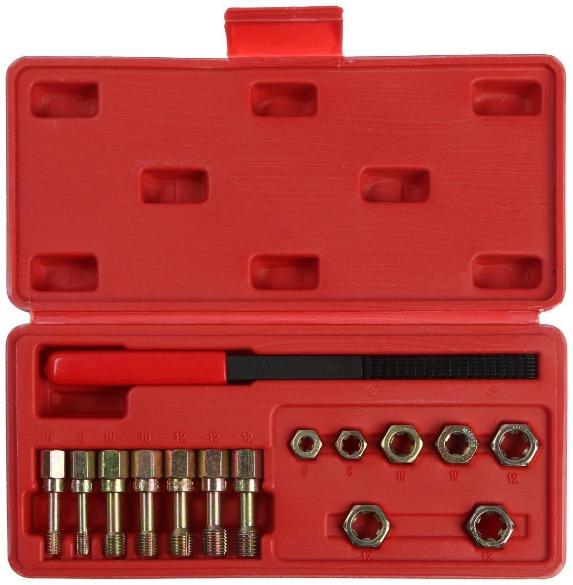 Набор для восстановления резьбы ТУНДРА, напильник, плашки и метчики, 15 шт.