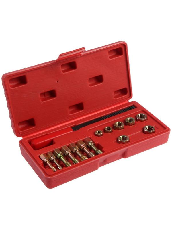 Набор для восстановления резьбы ТУНДРА, напильник, плашки и метчики, 15 шт.