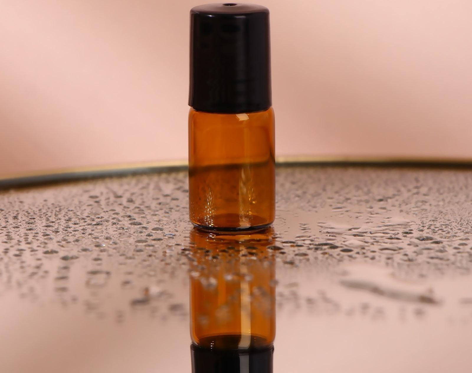 Флакон стеклянный для парфюма, с металлическим роликом, 3 мл, цвет коричневый/чёрный