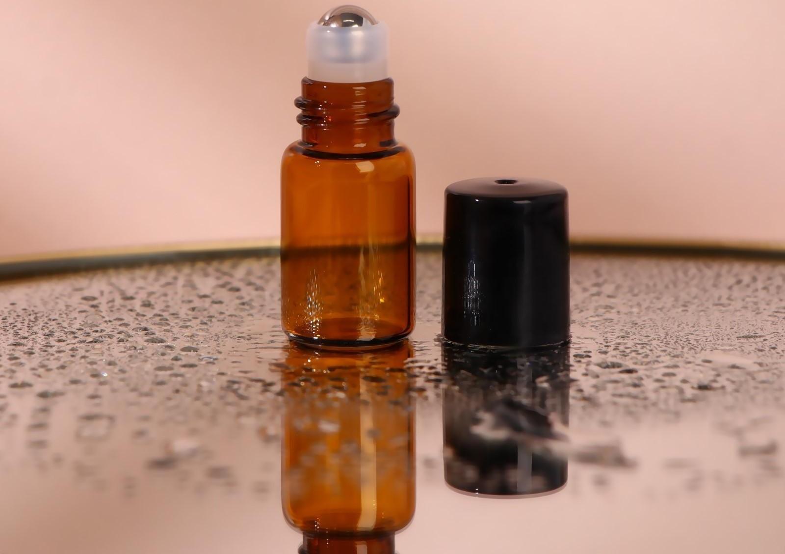 Флакон стеклянный для парфюма, с металлическим роликом, 3 мл, цвет коричневый/чёрный