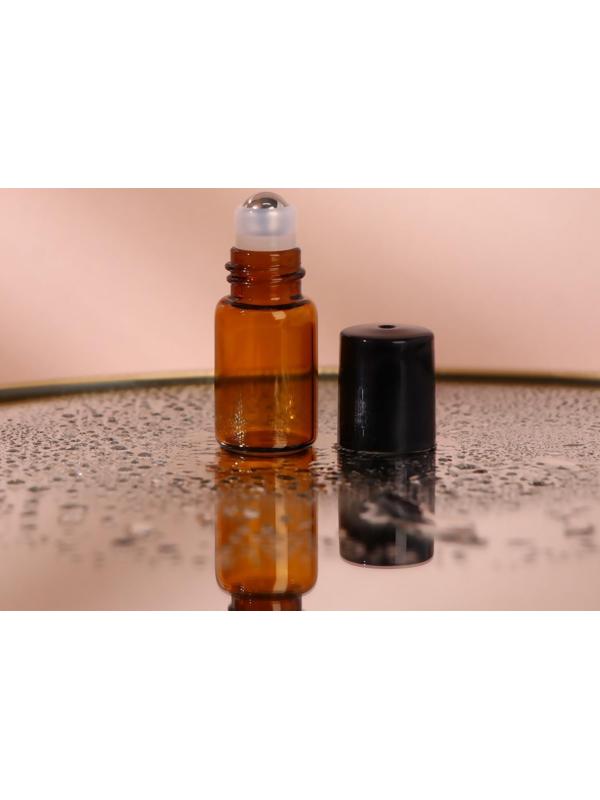 Флакон стеклянный для парфюма, с металлическим роликом, 3 мл, цвет коричневый/чёрный