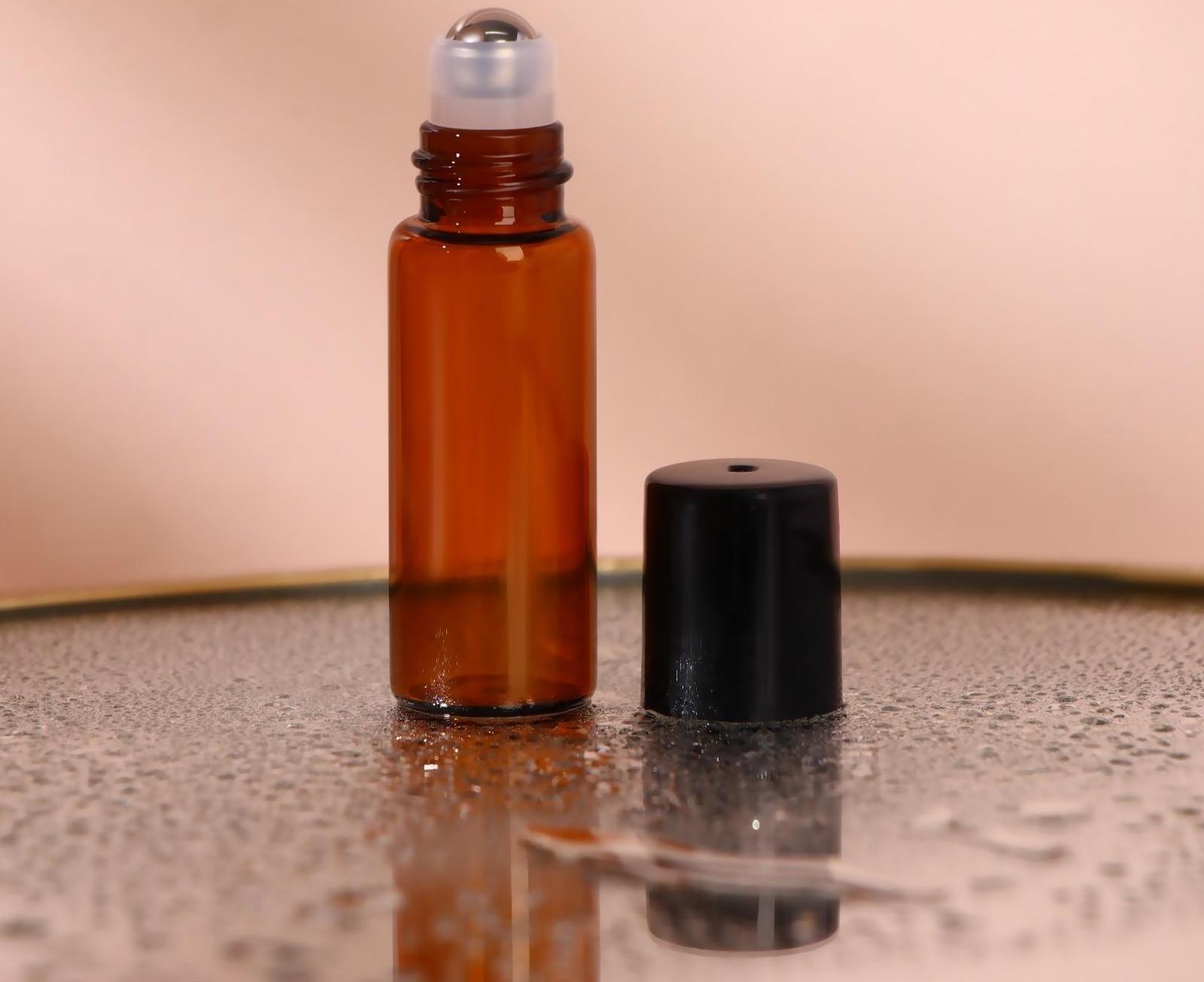 Флакон стеклянный для парфюма, с металлическим роликом, 5 мл, цвет коричневый/чёрный