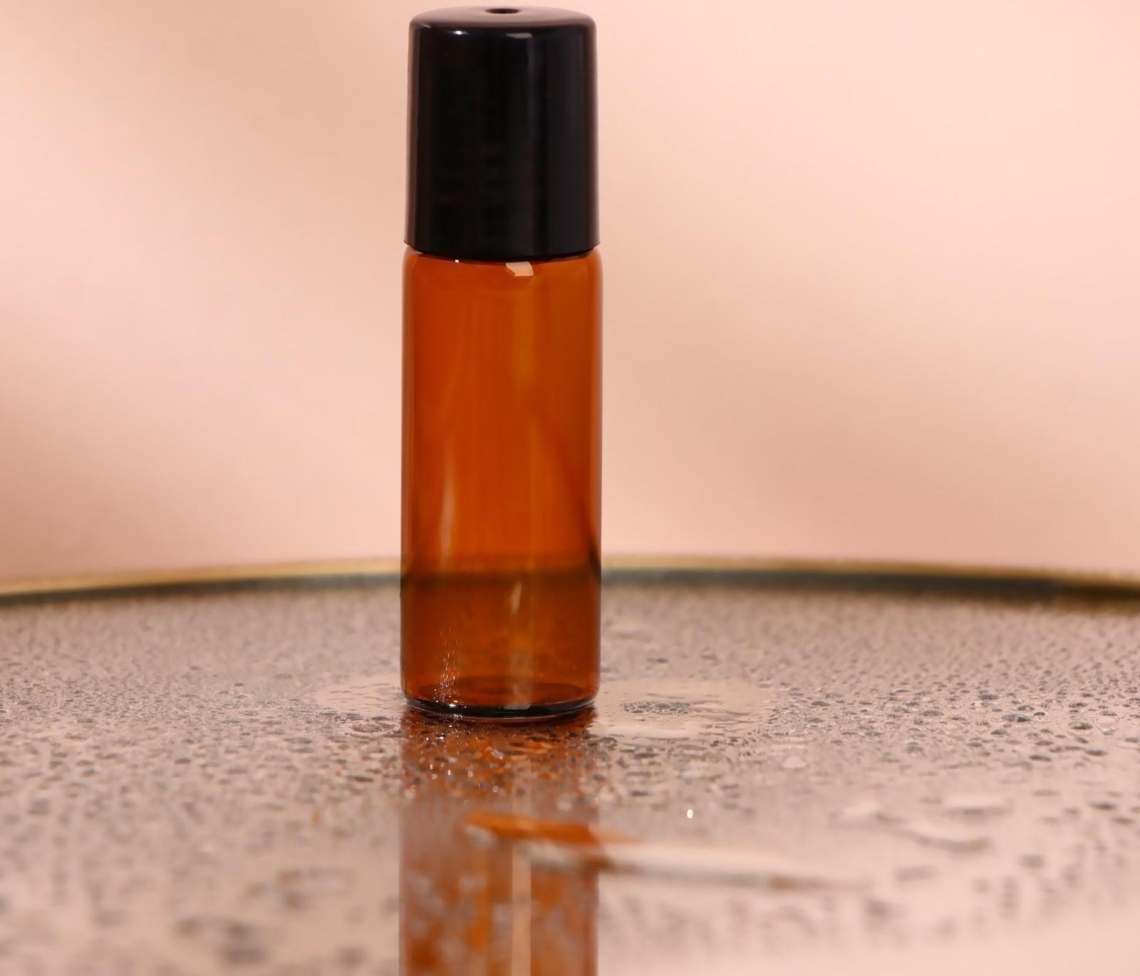 Флакон стеклянный для парфюма, с металлическим роликом, 5 мл, цвет коричневый/чёрный