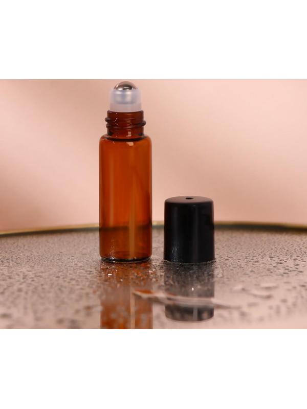 Флакон стеклянный для парфюма, с металлическим роликом, 5 мл, цвет коричневый/чёрный