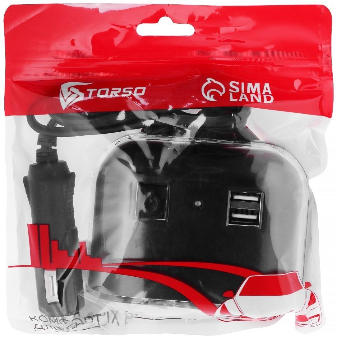 Разветвитель прикуривателя TORSO, 12-24 В, USB 2А, провод 50 см, подсветка