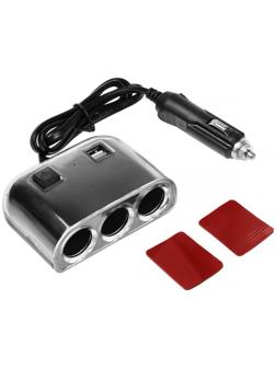 Разветвитель прикуривателя TORSO, 12-24 В, USB 2А, провод 50 см, подсветка