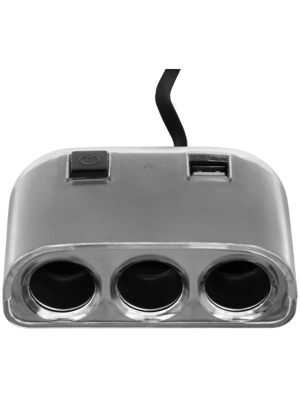 Разветвитель прикуривателя TORSO, 12-24 В, USB 2А, провод 50 см, подсветка