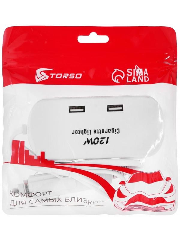 Разветвитель прикуривателя TORSO, 12-24 В, USB 2А, провод 40 см