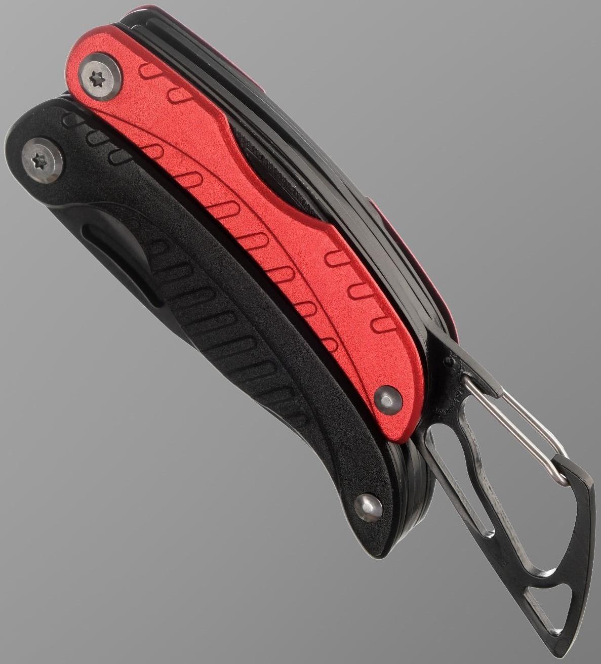 Мультитул 9в1 с карабином, красно-черный