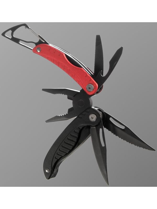 Мультитул 9в1 с карабином, красно-черный