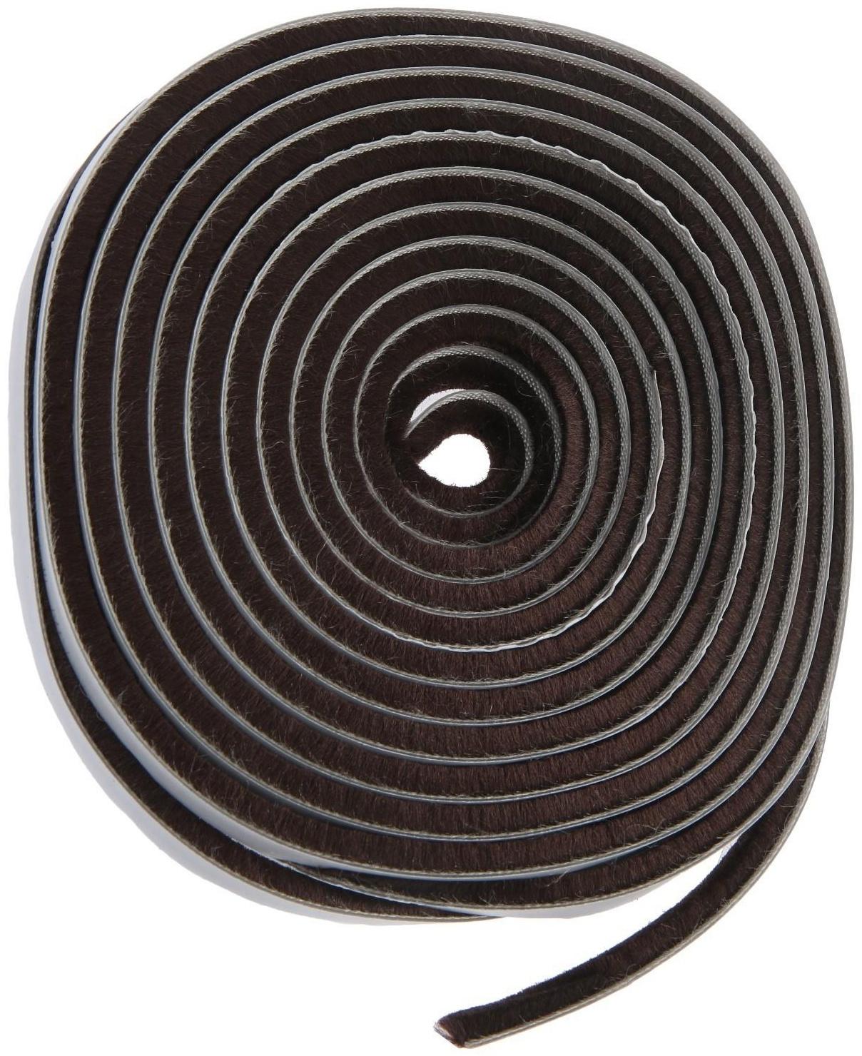 Уплотнитель щеточный самоклеящийся ТУНДРА, 7х6 мм, коричневый, 10 м.