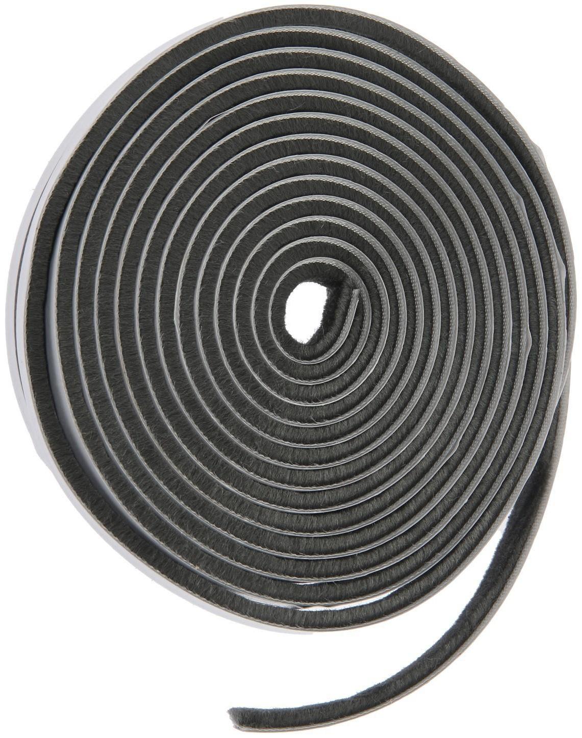 Уплотнитель щеточный самоклеящийся ТУНДРА, 9х5 мм, серый,10 м.