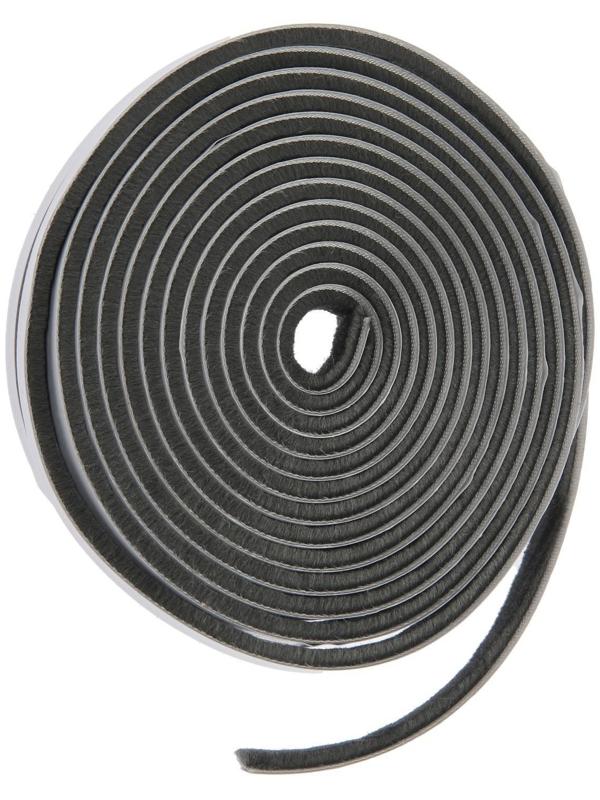 Уплотнитель щеточный самоклеящийся ТУНДРА, 9х5 мм, серый,10 м.
