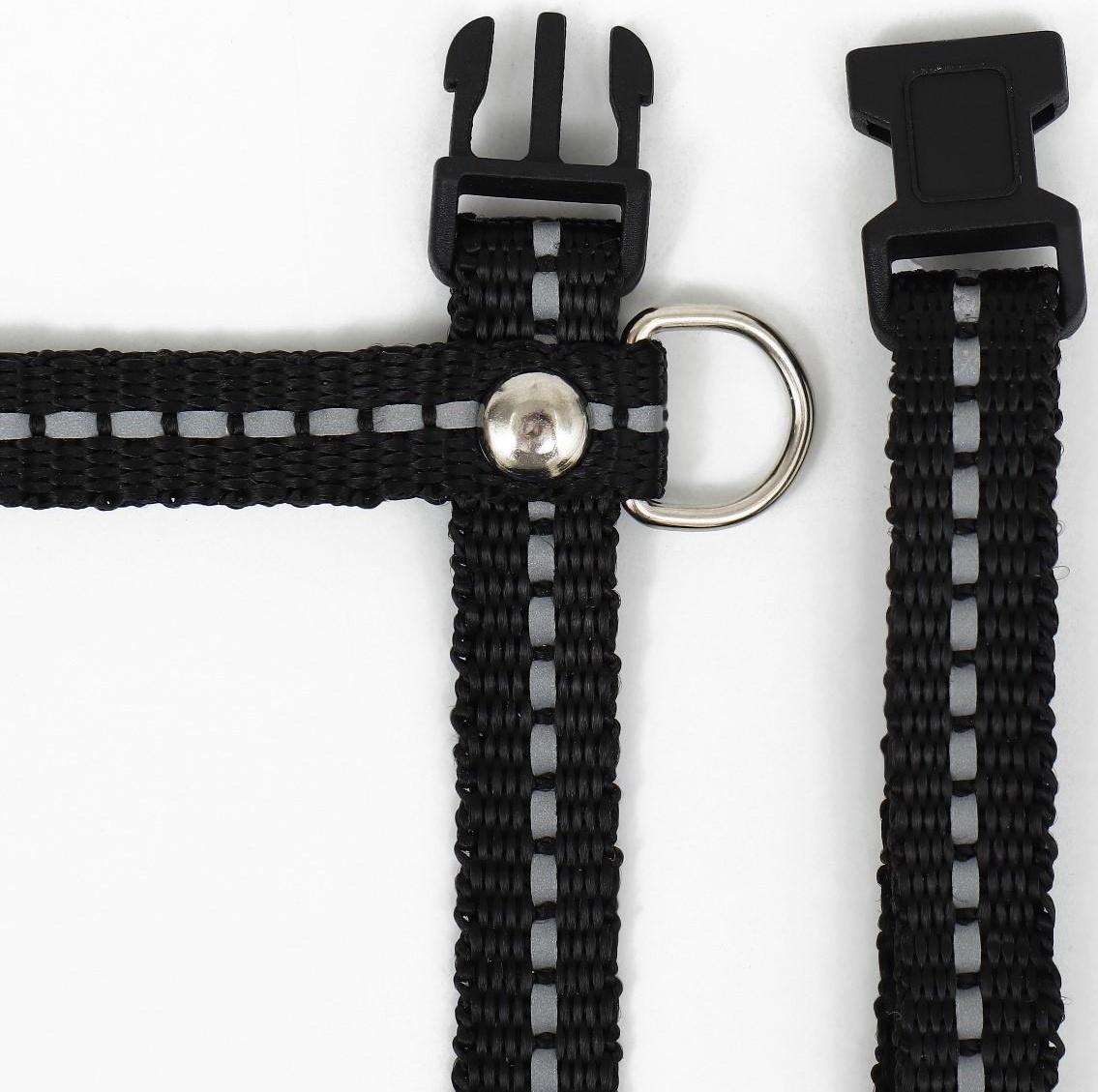 Шлейка для кошек, ширина 1 см, светоотражающий, ОШ 16,5-27 см, ОГ 21-35 см, чёрный