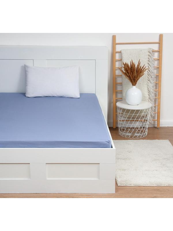 Простыня на резинке Этель 160*200*25, цв.голубой, 100% хлопок, поплин 125г/м2