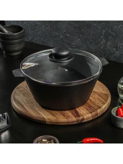 Кастрюля литая чугунная Magma, 2,5 л, стеклянная крышка