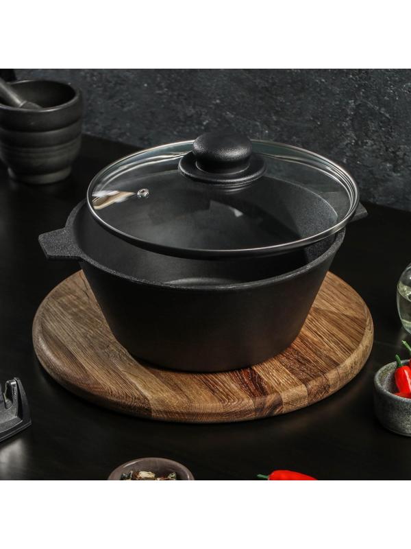 Кастрюля литая чугунная Magma, 2,5 л, стеклянная крышка