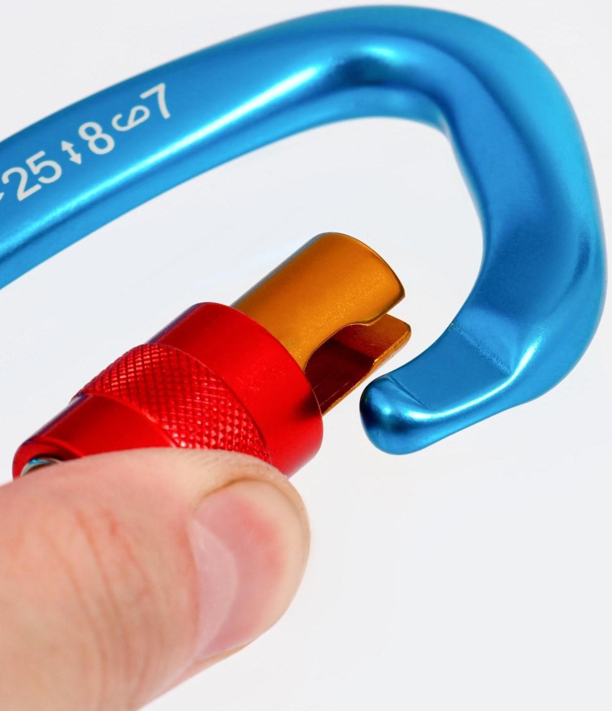 Карабин с муфтой, 10х6 см, 25 KN, голубой