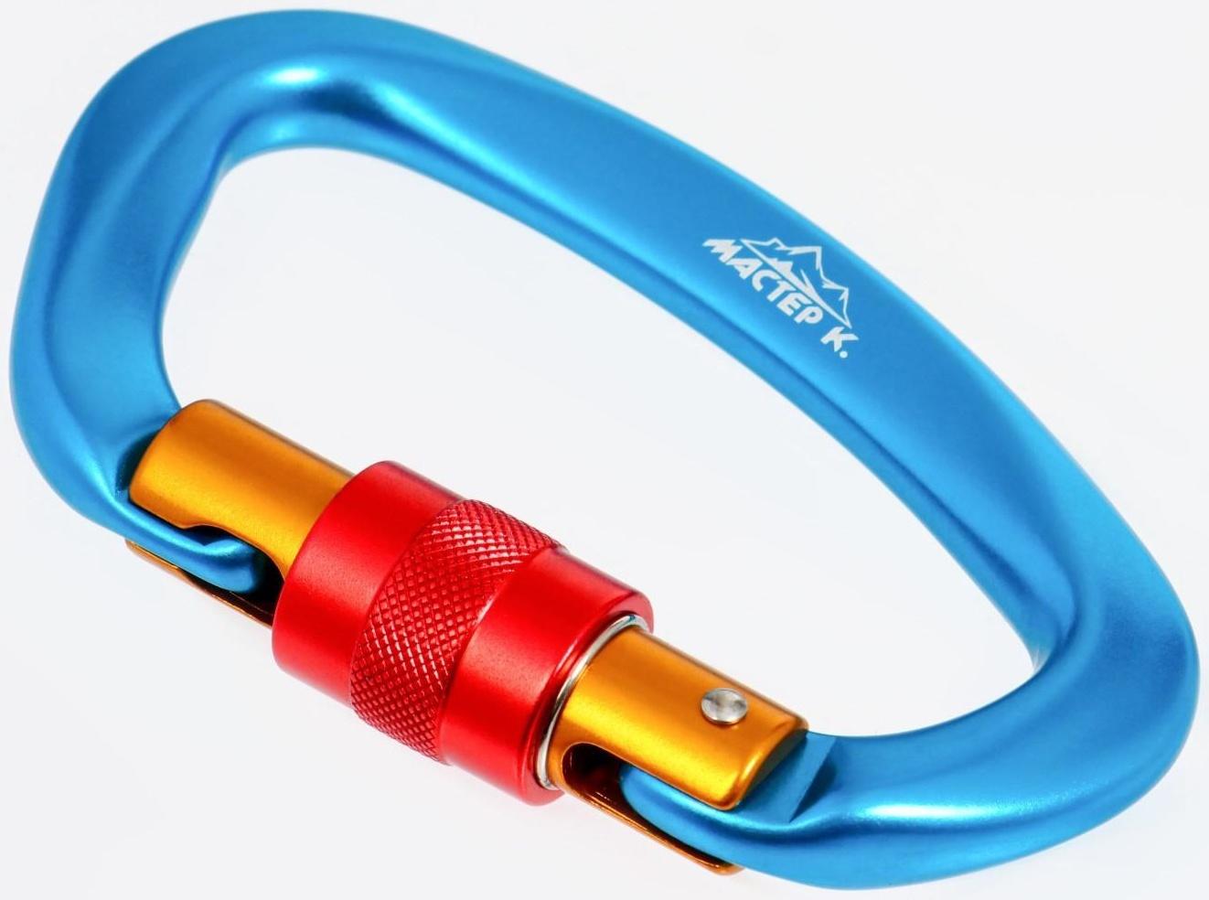 Карабин с муфтой, 10х6 см, 25 KN, голубой