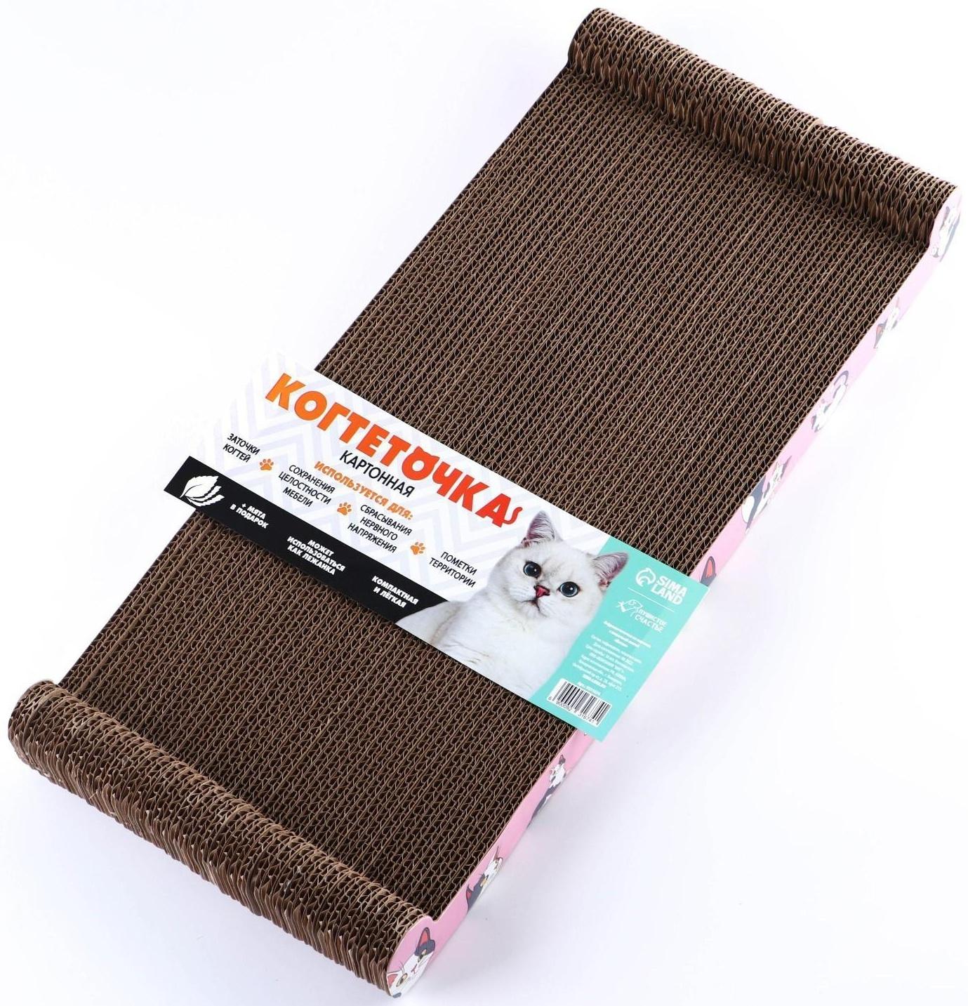 Когтеточка из картона с кошачьей мятой «Котик», 45 см х 20 см х 4,5 см