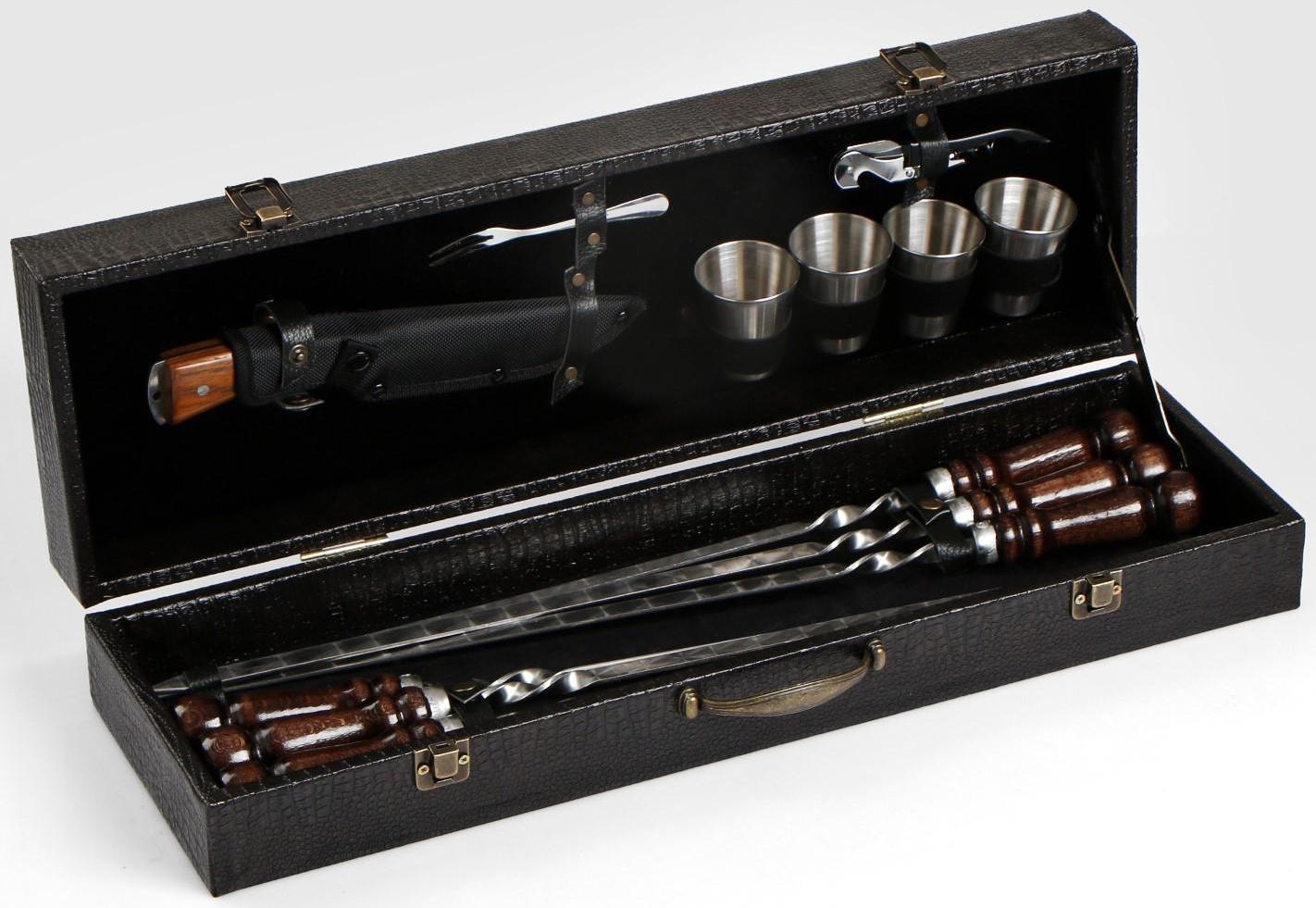 Набор шампуров в кейсе из эко-кожи 