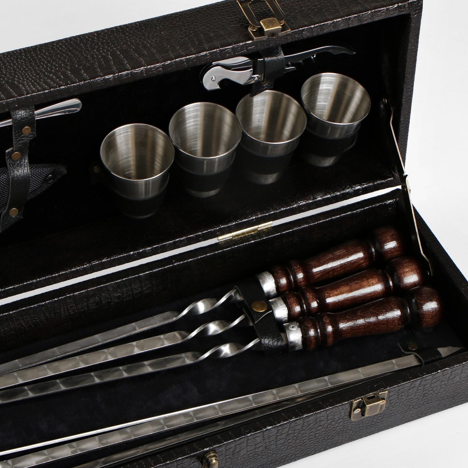 Набор шампуров в кейсе из эко-кожи 