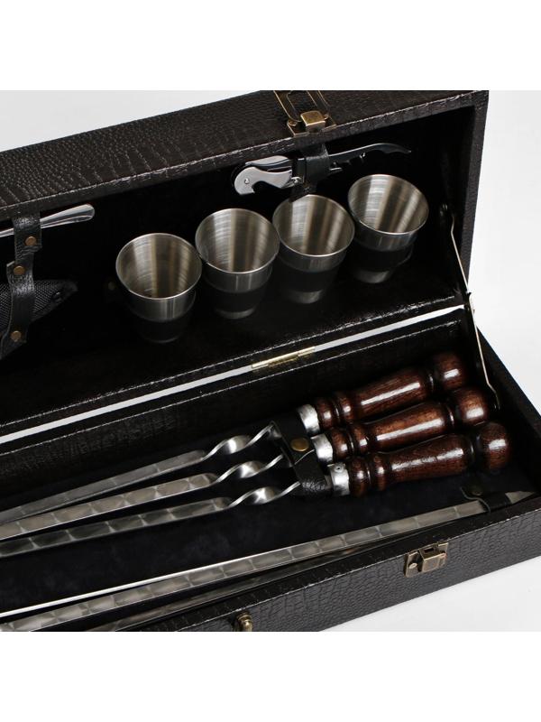 Набор шампуров в кейсе из эко-кожи 