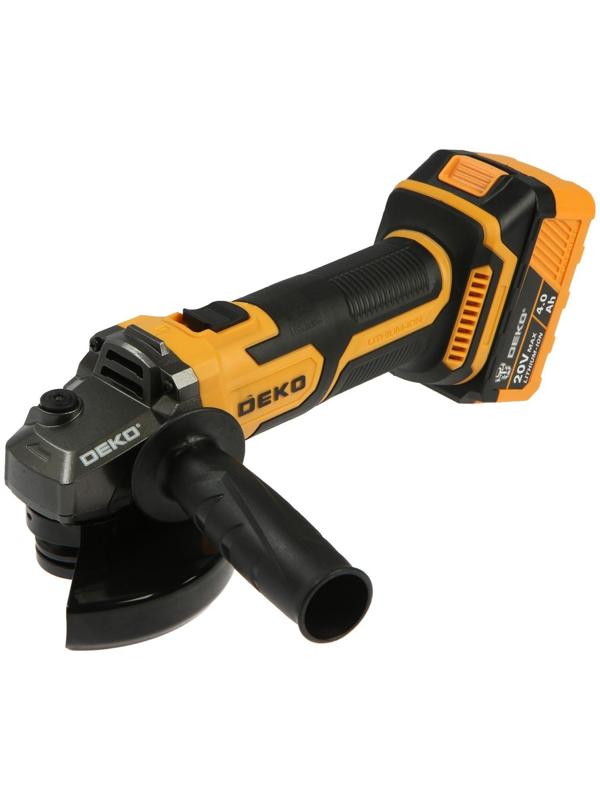 Аккумуляторная угловая шлифмашина DEKO DKAG20-125, 20 В, 2 Ач, Li-Ion, d=125х22.2 мм