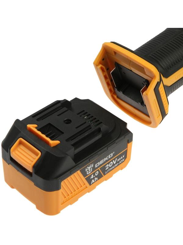Аккумуляторная угловая шлифмашина DEKO DKAG20-125, 20 В, 2 Ач, Li-Ion, d=125х22.2 мм