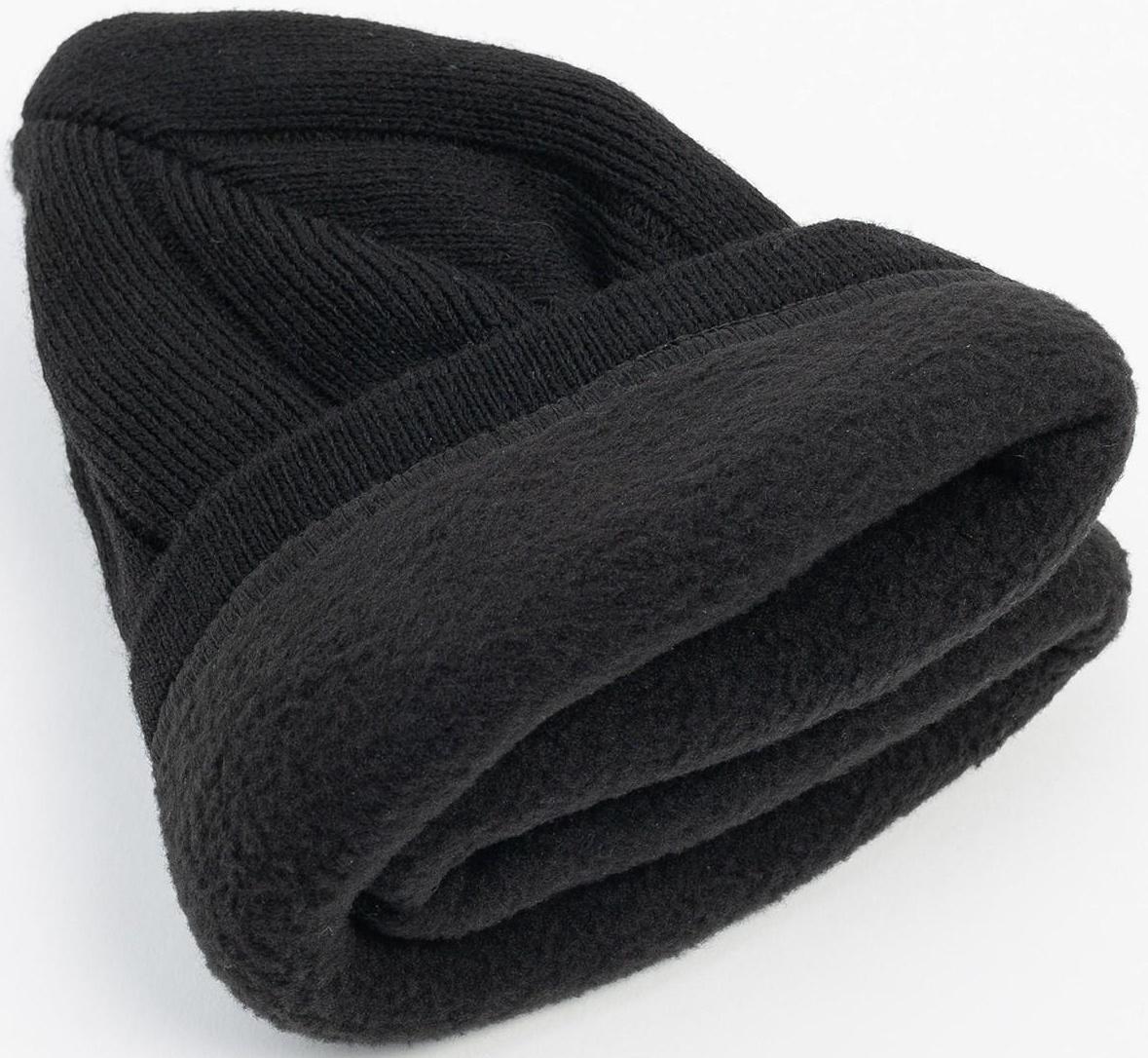 Шапка мужская с флисовым подкладом, цвет чёрный МИКС, размер 56-58