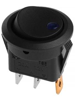 Переключатель круглый чёрный с синей индикацией, 12 В, 20 A, 3 контакта