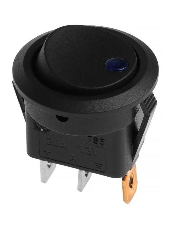 Переключатель круглый чёрный с синей индикацией, 12 В, 20 A, 3 контакта
